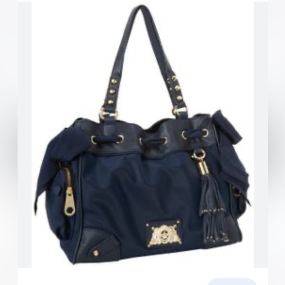 Rare Juicy Couture Y2K Daydreamer Tote Hobo Shoulder Bag Purse Navy Blue - Picture 2 of 12